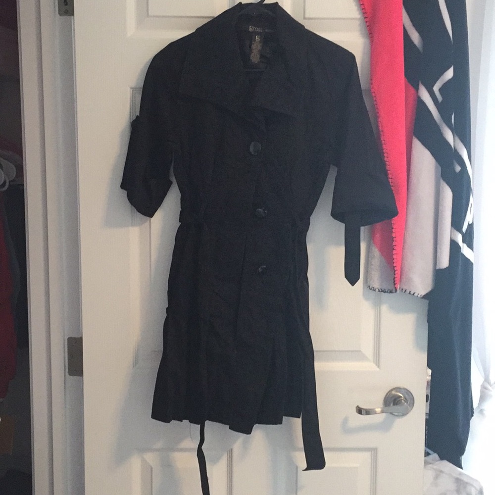 Button up and tie front black coat